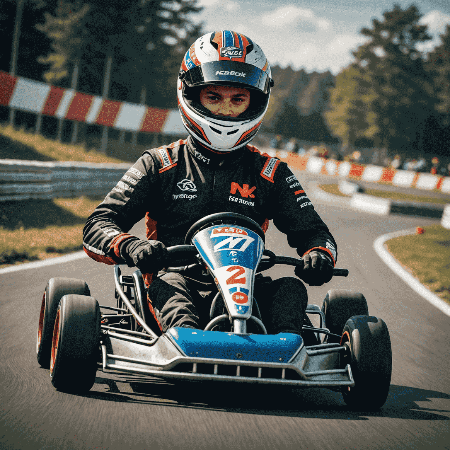 Nyck de Vries in actie op een kartbaan, met een trofee in zijn handen